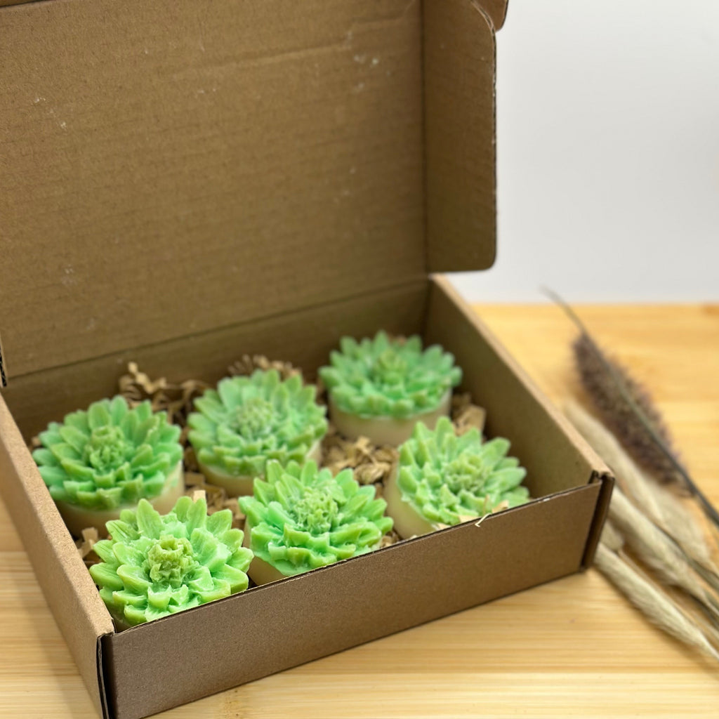 Groene bloem wax melts Lotus Lush met lotus en vijg geur in cadeauverpakking